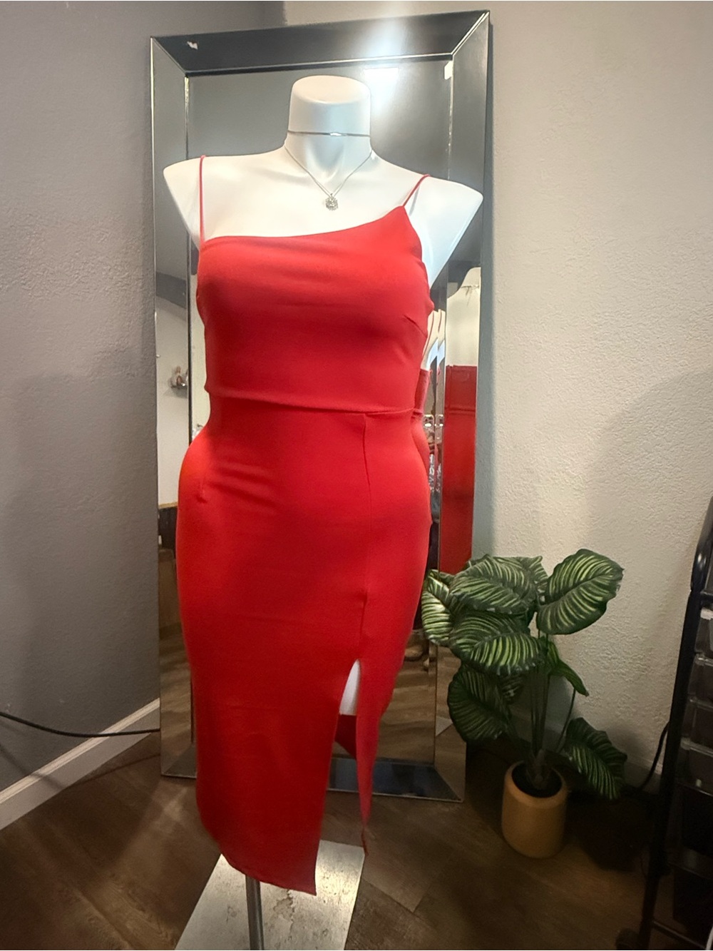 Princess Polly Red One-Shoulder Midi Dress with Slit